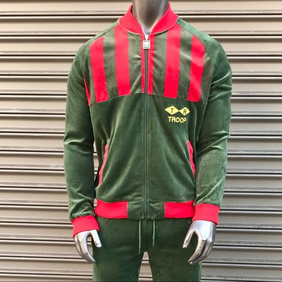 TROOP | Suits & Blazers | Mens Troop Green Red Velour Tracksuit | Poshmark